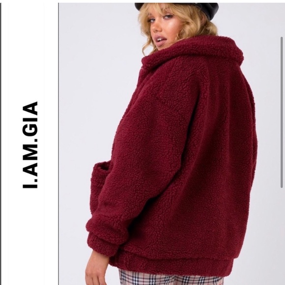 IAMGIA fur burgundy teddy jacket - Picture 2 of 9